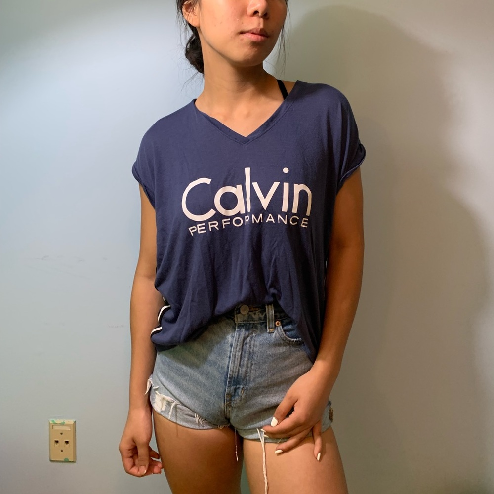 Calvin Klein Performance Blue Short Sleeve V-Neck Tee Shirt